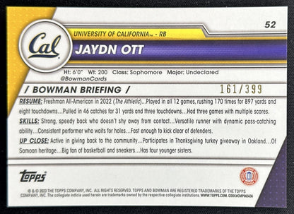 Jaydn Ott 2023 University Chrome Purple Mini Diamond Refractor /399 Golden Bears back