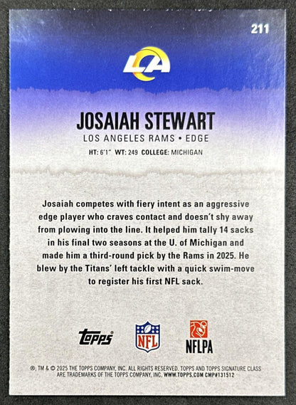 Josaiah Stewart 2025 Topps Signature Class Rookie Blue & Yellow Foil Rams