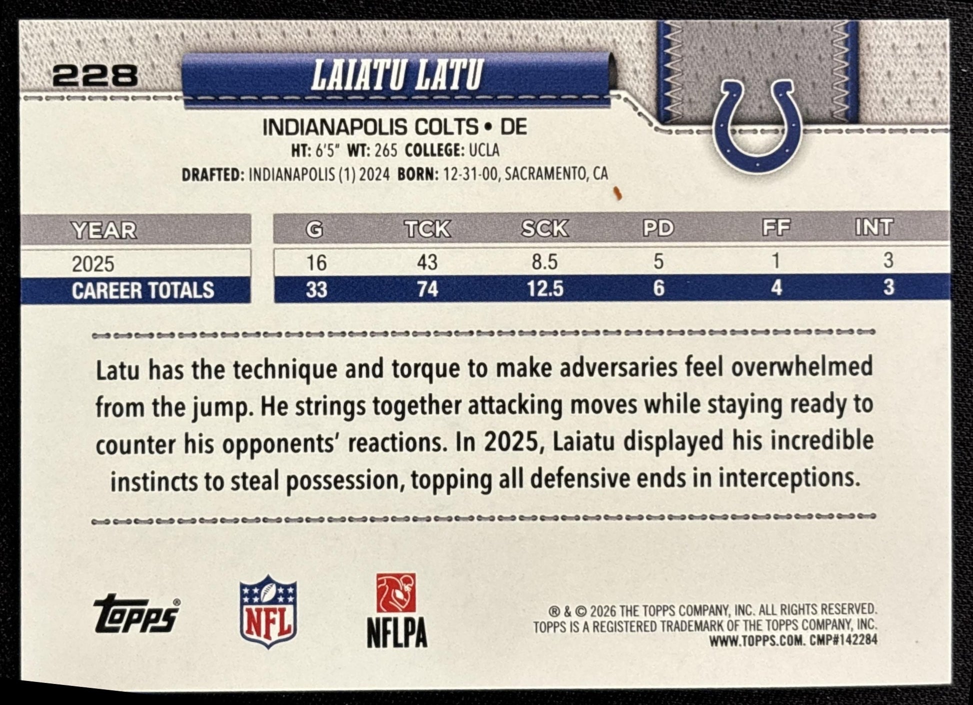 Laiatu Latu 2026 Topps Football Leather Foil Colts