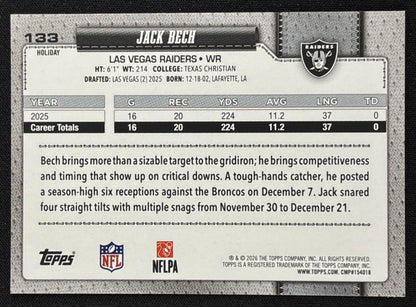 Jack Bech 2026 Topps Holiday Glitter Raiders | Las Vegas Raiders Sports Trading Card