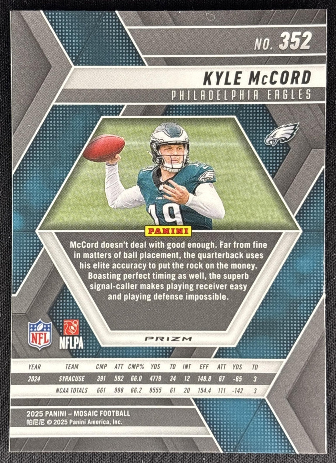 Kyle McCord 2025 Panini Mosaic Rookies Green Prizm Eagles Sports Trading Cards