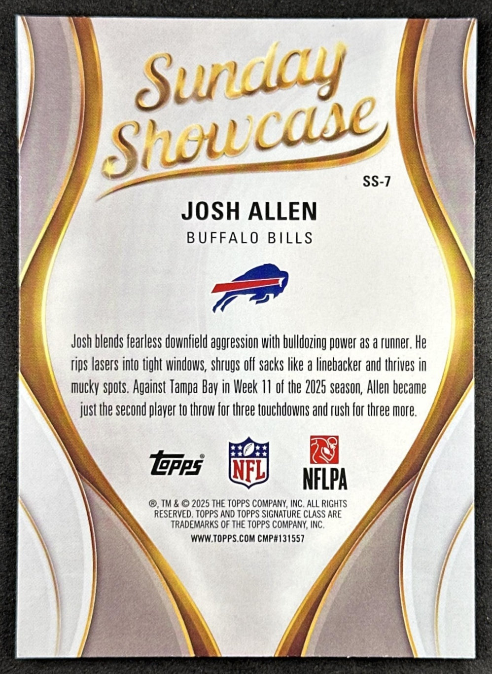 Josh Allen 2025 Topps Signature Class Sunday Showcase Bills back