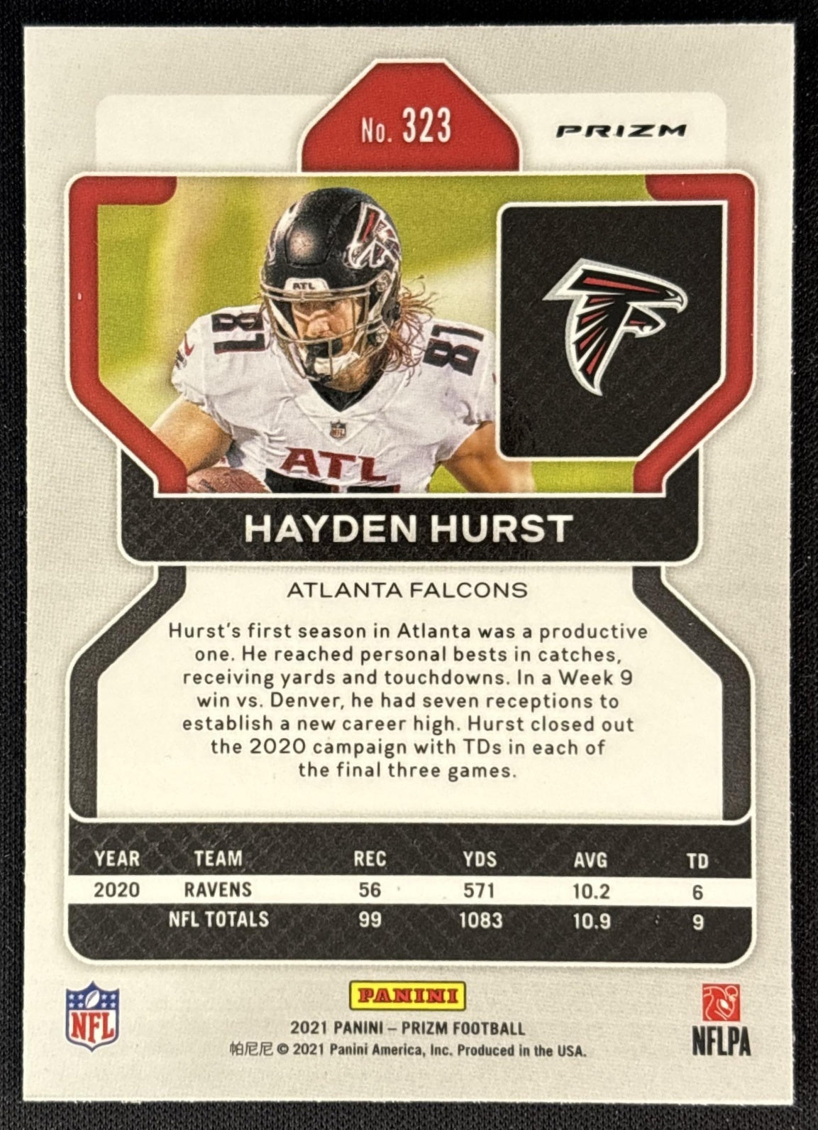 Hayden Hurst 2021 Panini Prizm Green Falcons back
