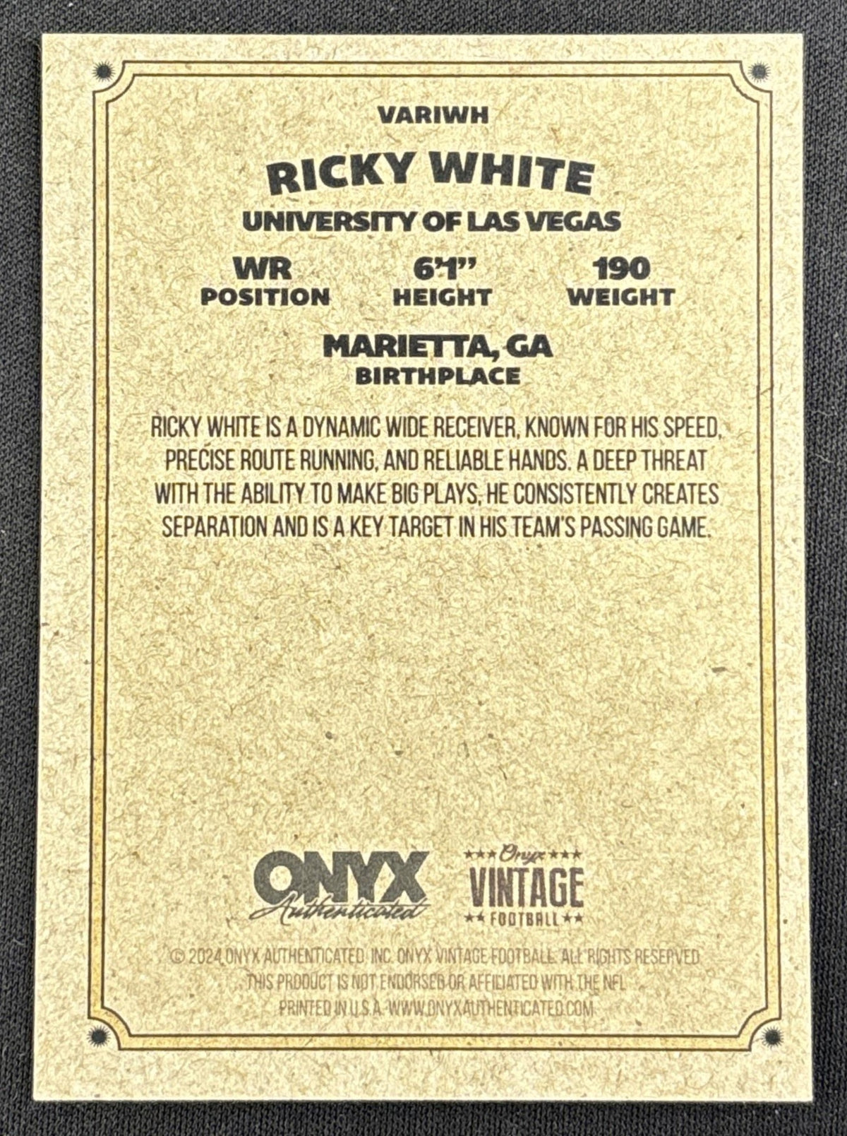 Ricky White III 2024 Onyx Vintage Collection Auto Sports Trading Card