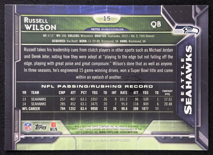Russell Wilson 2015 Topps Chrome Blue Wave Refractor Seahawks