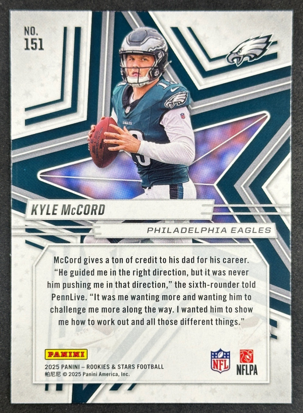 Kyle McCord 2025 Panini Rookies & Stars Eagles Football
