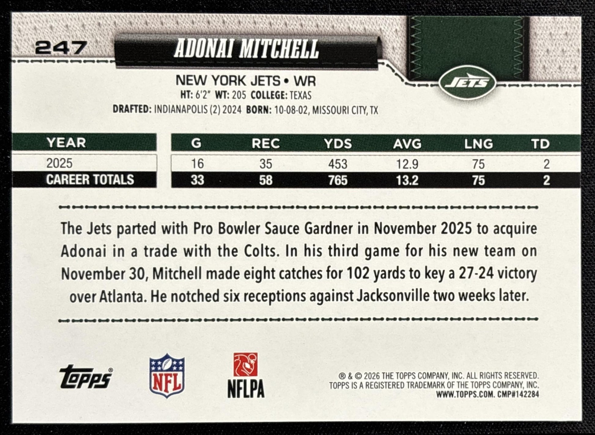 Adonai Mitchell 2026 Topps Football Leather Foil Jets