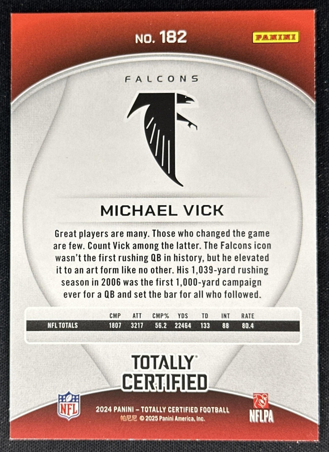 Michael Vick 2024 Panini Totally Certified Legends Mirror Maroon Falcons back