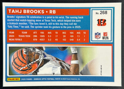 Tahj Brooks 2025 Donruss Optic Rated Rookie Green Hyper Prizm Bengals Sports Trading Card