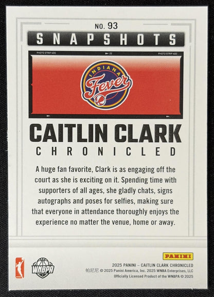 Caitlin Clark 2025 Panini Chronicled Snap Shots Fever 93 Sports Trading Card