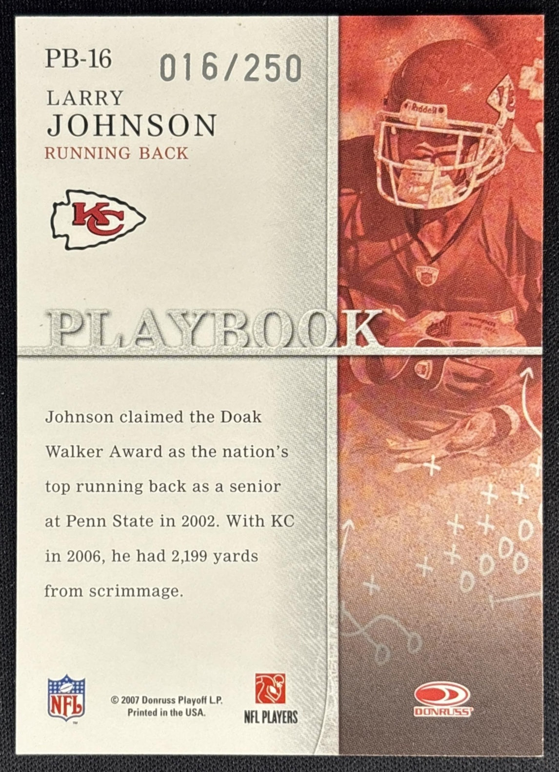 Larry Johnson 2007 Donruss Gridiron Gear Playbook Silver /250 Chiefs back
