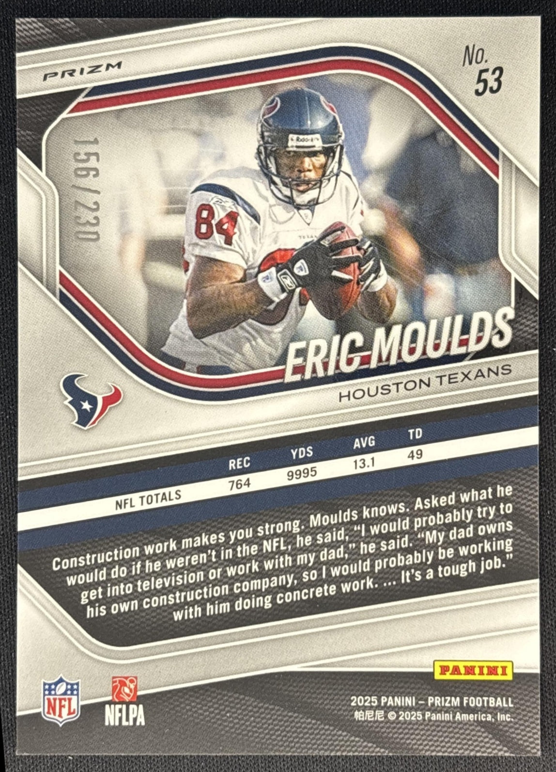 Eric Moulds 2025 Panini Prizm Blue Wave /230 Texans back