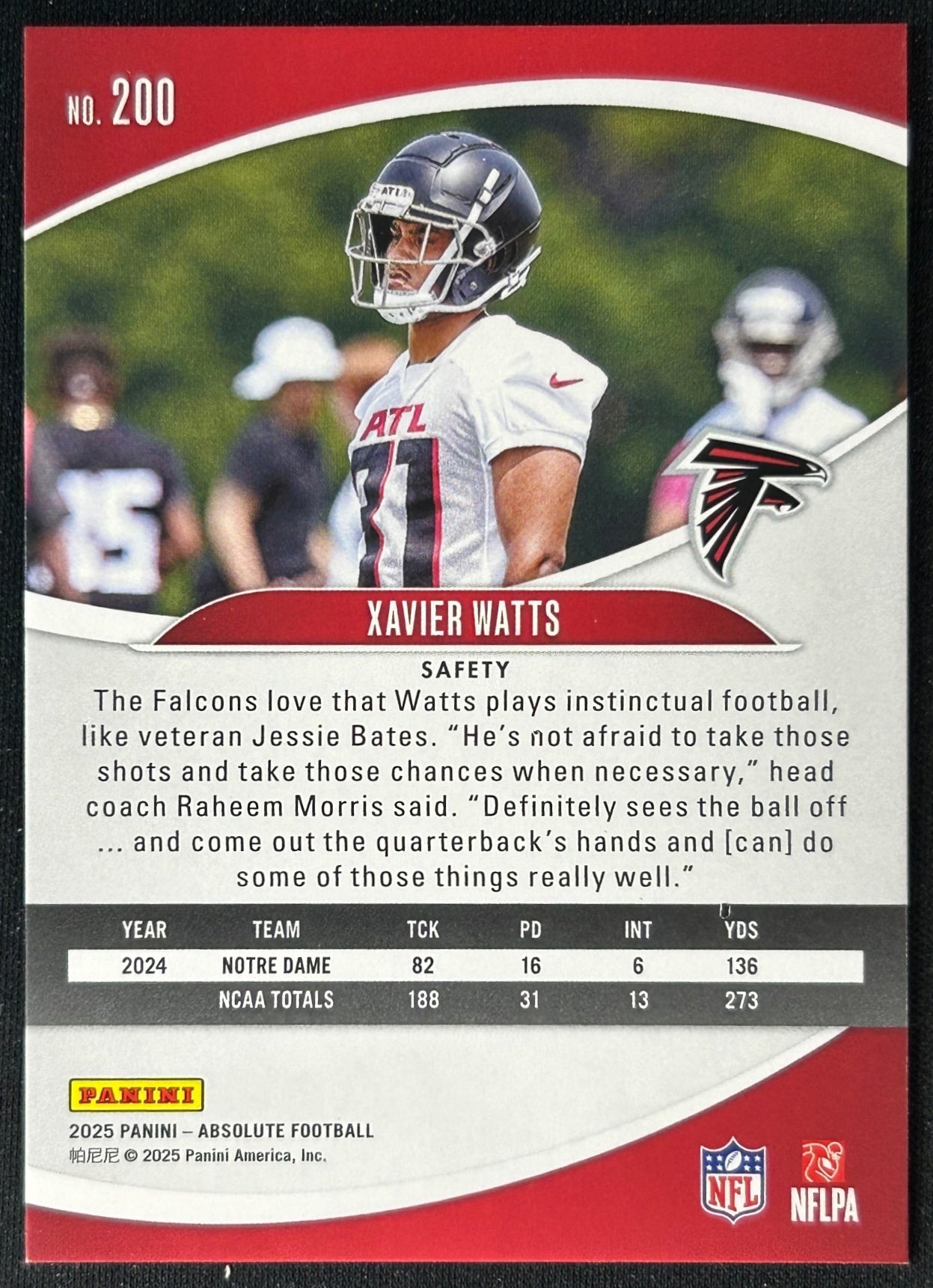 Xavier Watts 2025 Absolute Rookies Falcons Sports Trading Cards