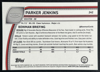 Parker Jenkins 2024 Chrome University Sapphire Orange Refractor /25 Texans back
