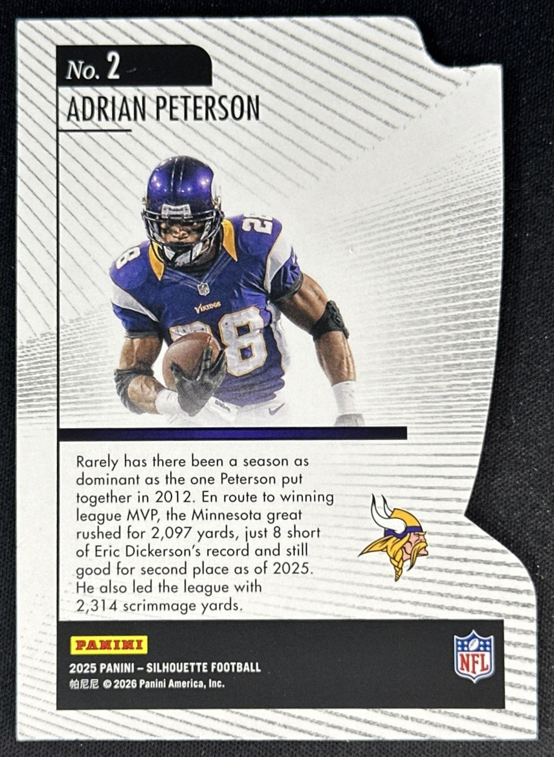 Adrian Peterson 2025 Panini Silhouette Hand Crafted MVP Vikings