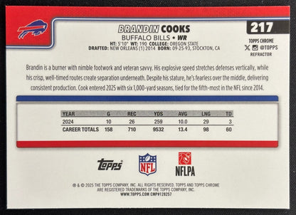Brandin Cooks 2025 Chrome Refractor Bills Sports Trading Cards