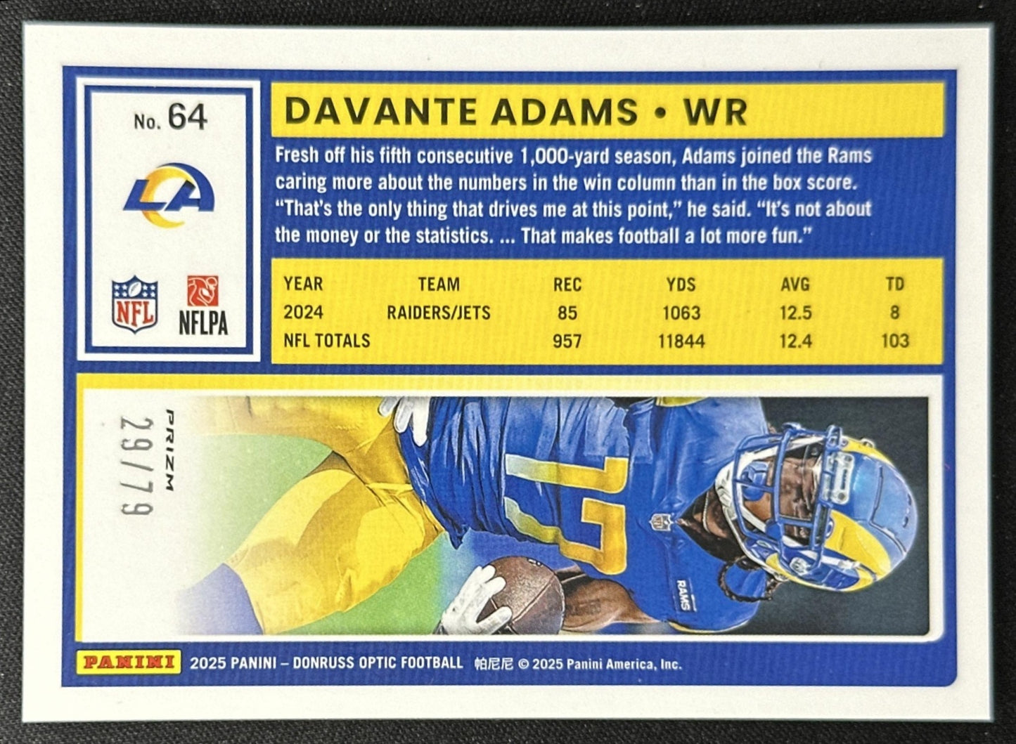 Davante Adams 2025 Panini Donruss Optic Orange Scope Prizm /79 Rams