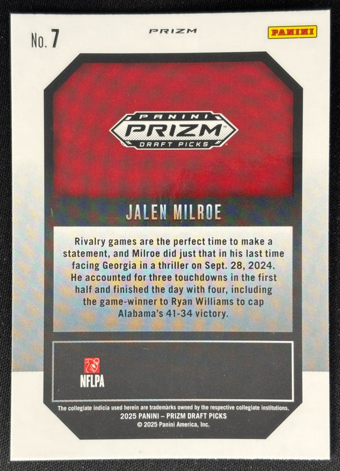 Jalen Milroe 2025 Prizm Draft Picks New Recruits Red Ice Crimson Tide - back