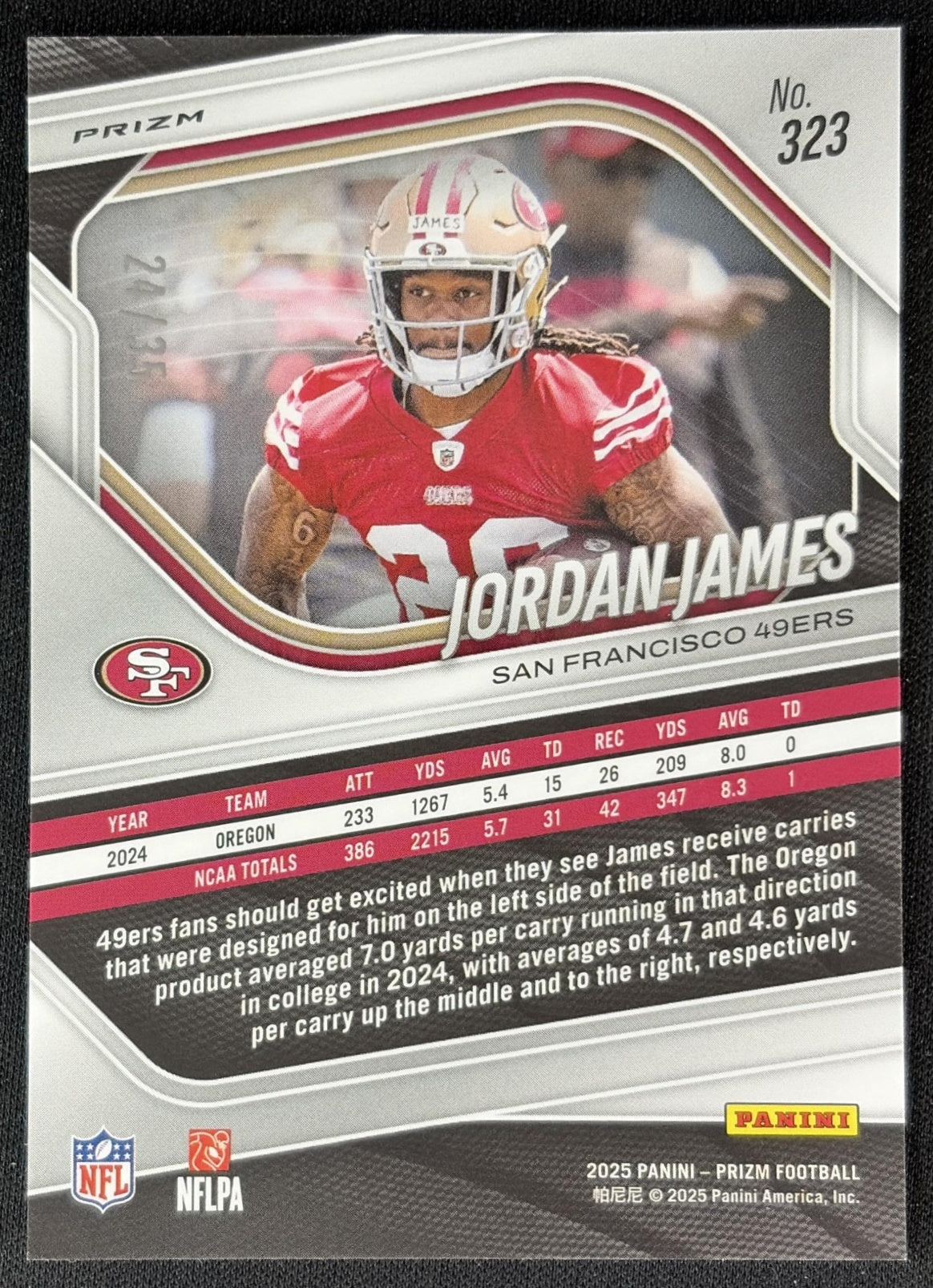 Jordan James 2025 Panini Prizm Blue Shimmer /35 49ers Sports Trading Cards