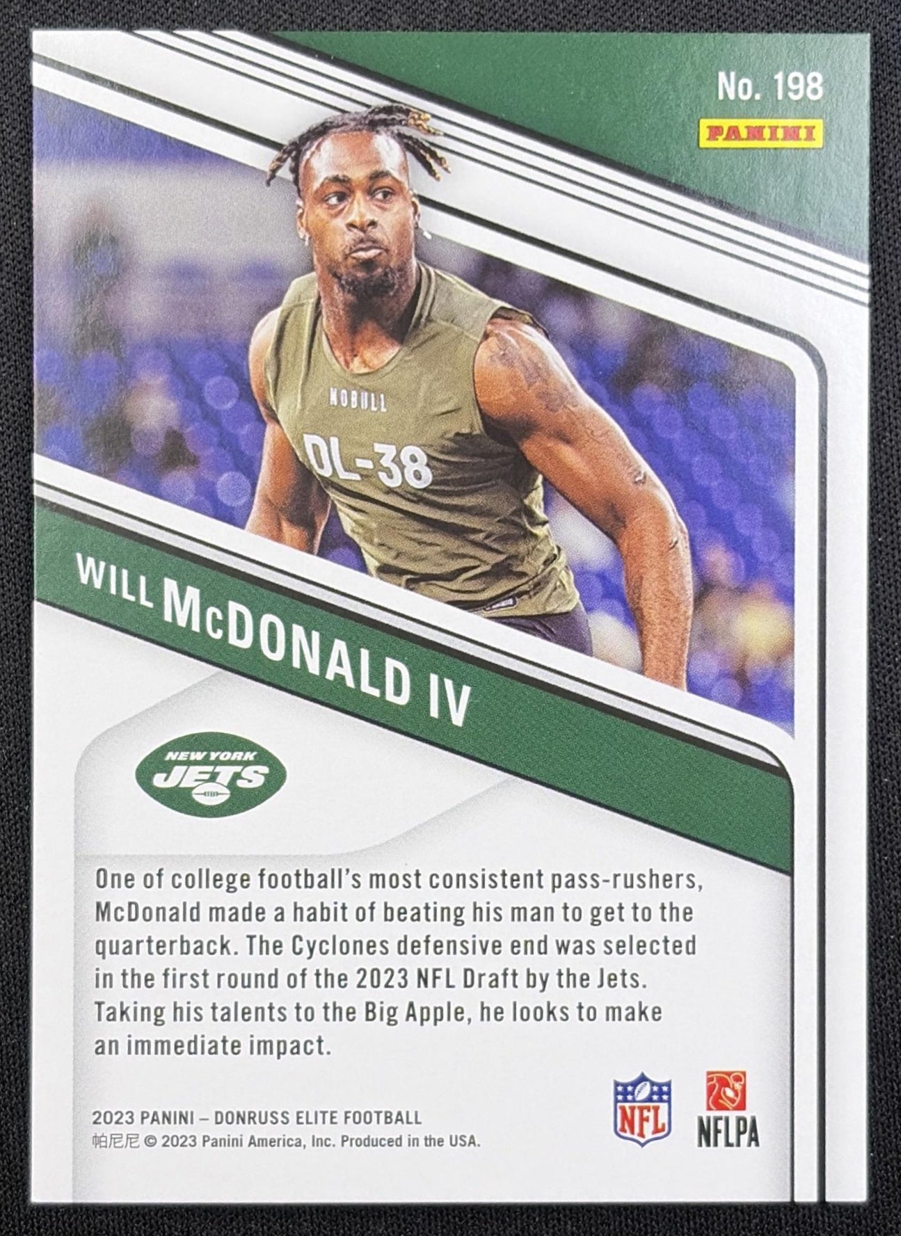 Will McDonald IV 2023 Panini Donruss Elite Aspirations Shimmer /625 Jets back