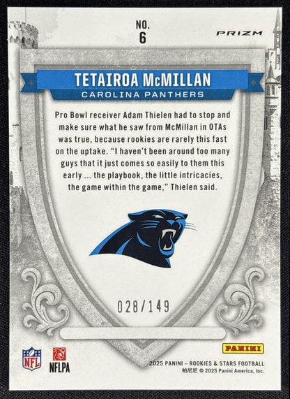 Tetairoa McMillan 2025 Panini Rookies & Stars Crusade White /149 Panthers - back