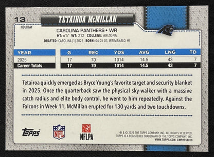 Tetairoa McMillan 2026 Topps Holiday Glitter Panthers | Carolina Panthers
