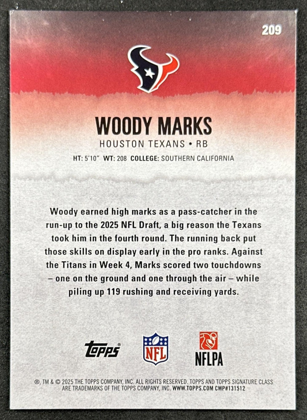 Woody Marks 2025 Topps Signature Class Rookie Texans
