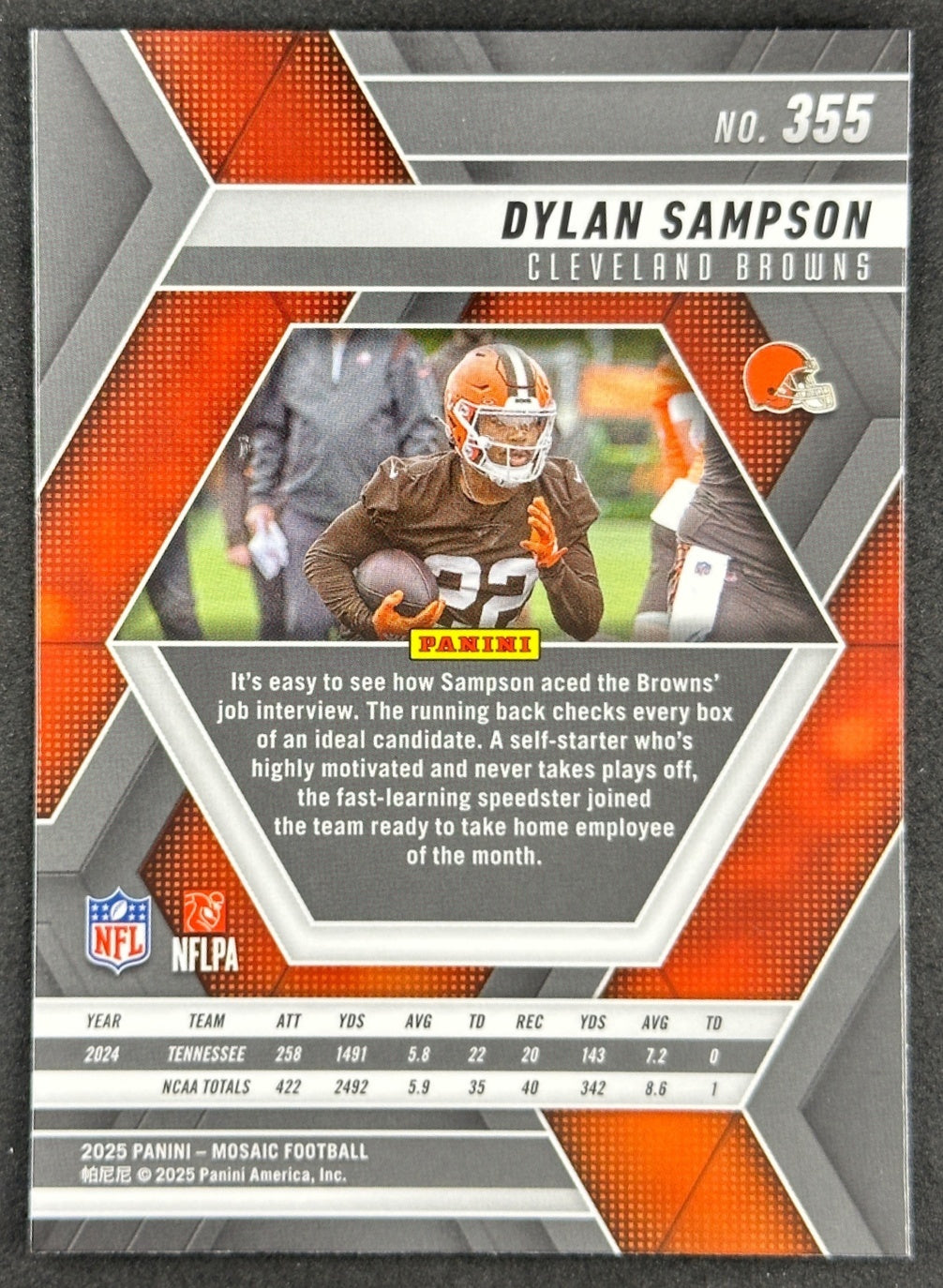 Dylan Sampson 2025 Mosaic Rookies Browns Sports Trading Card