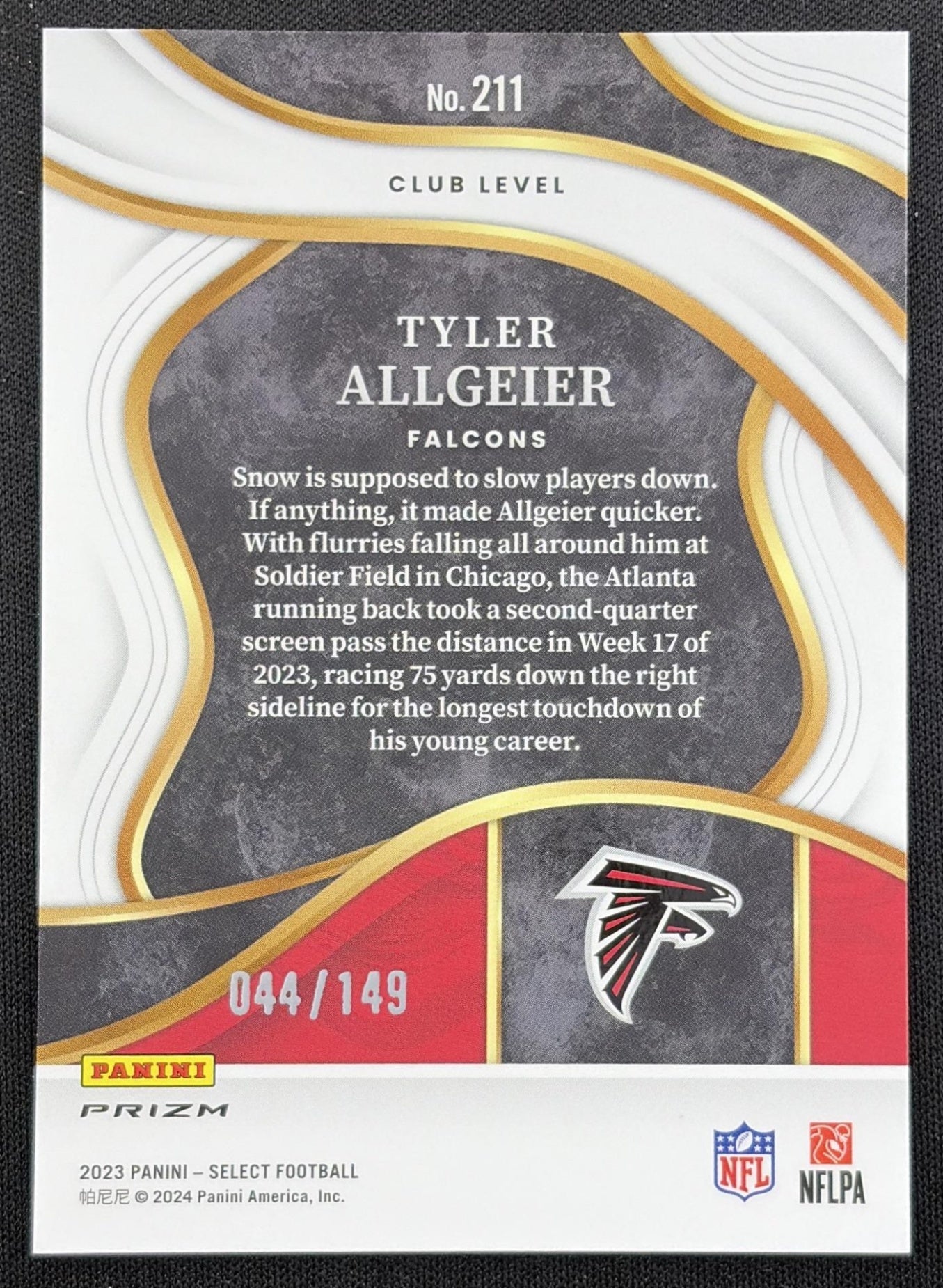 Tyler Allgeier 2023 Panini Select Tri Color Prizms /149 Falcons