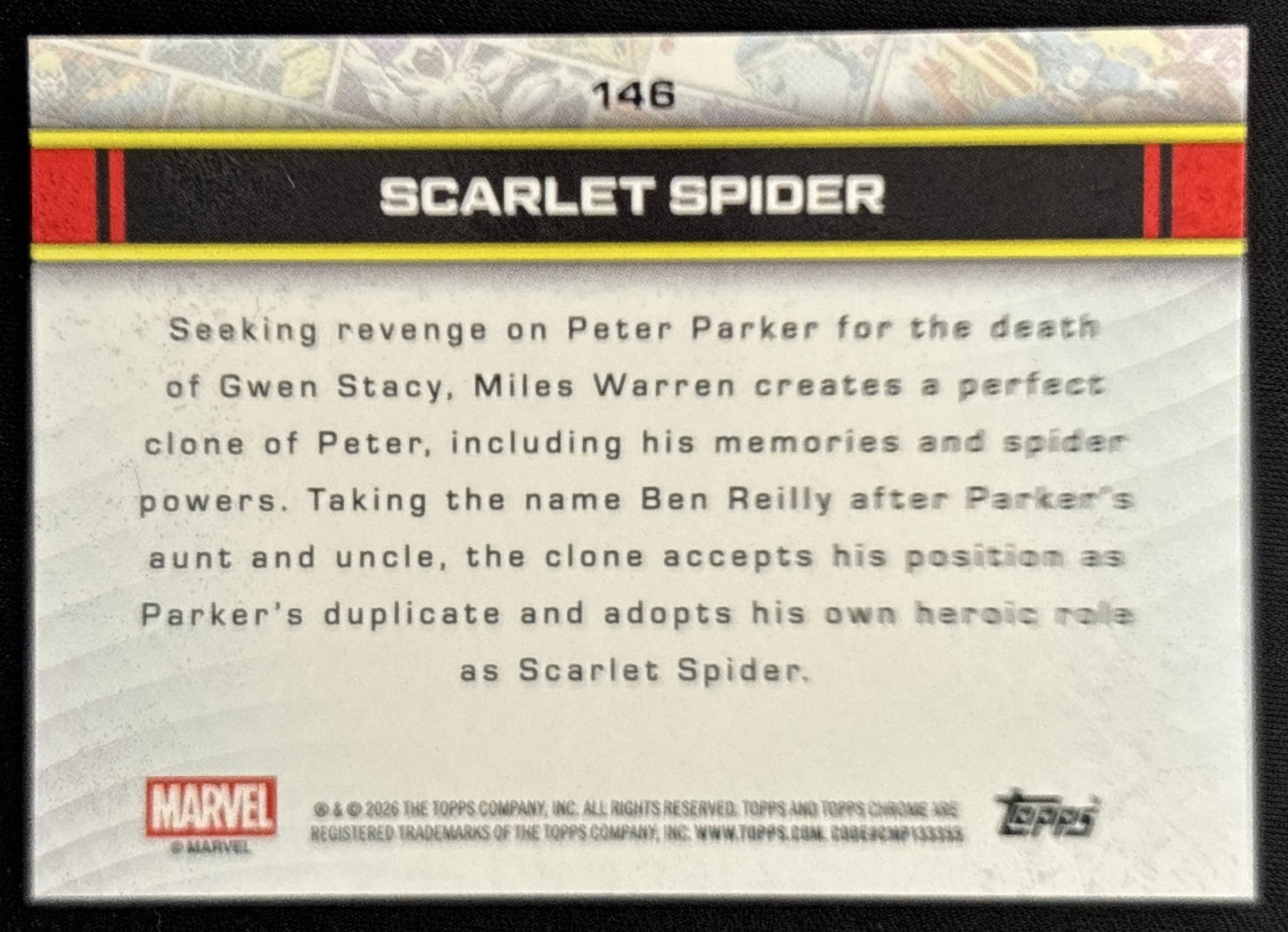 Scarlet Spider 2026 Topps Chrome Marvel Comics back