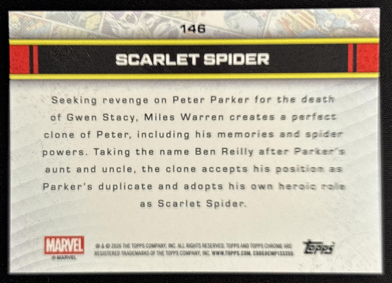 Scarlet Spider 2026 Topps Chrome Marvel Comics back