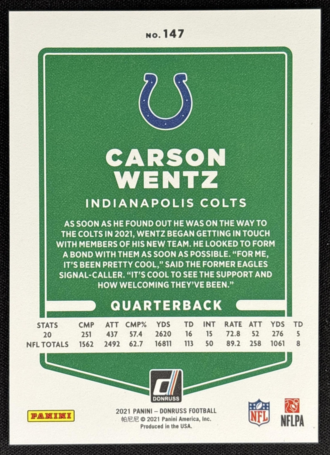 Carson Wentz 2021 Panini Donruss Press Proof Premium Colts