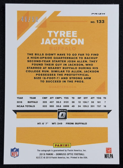 Tyree Jackson 2019 Panini Donruss Optic Rookies Auto Purple Stars /50 Bills Sports Trading Card