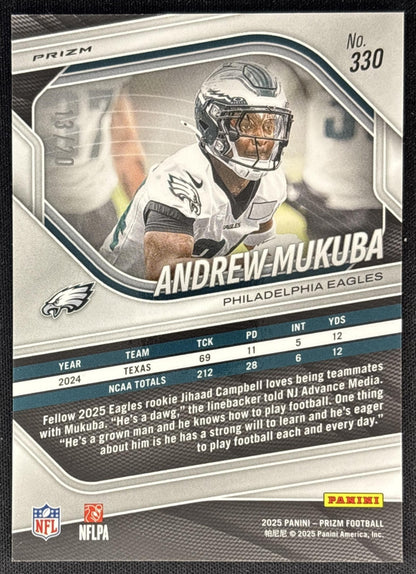 Andrew Mukuba 2025 Panini Prizm Choice Red /20 Eagles back