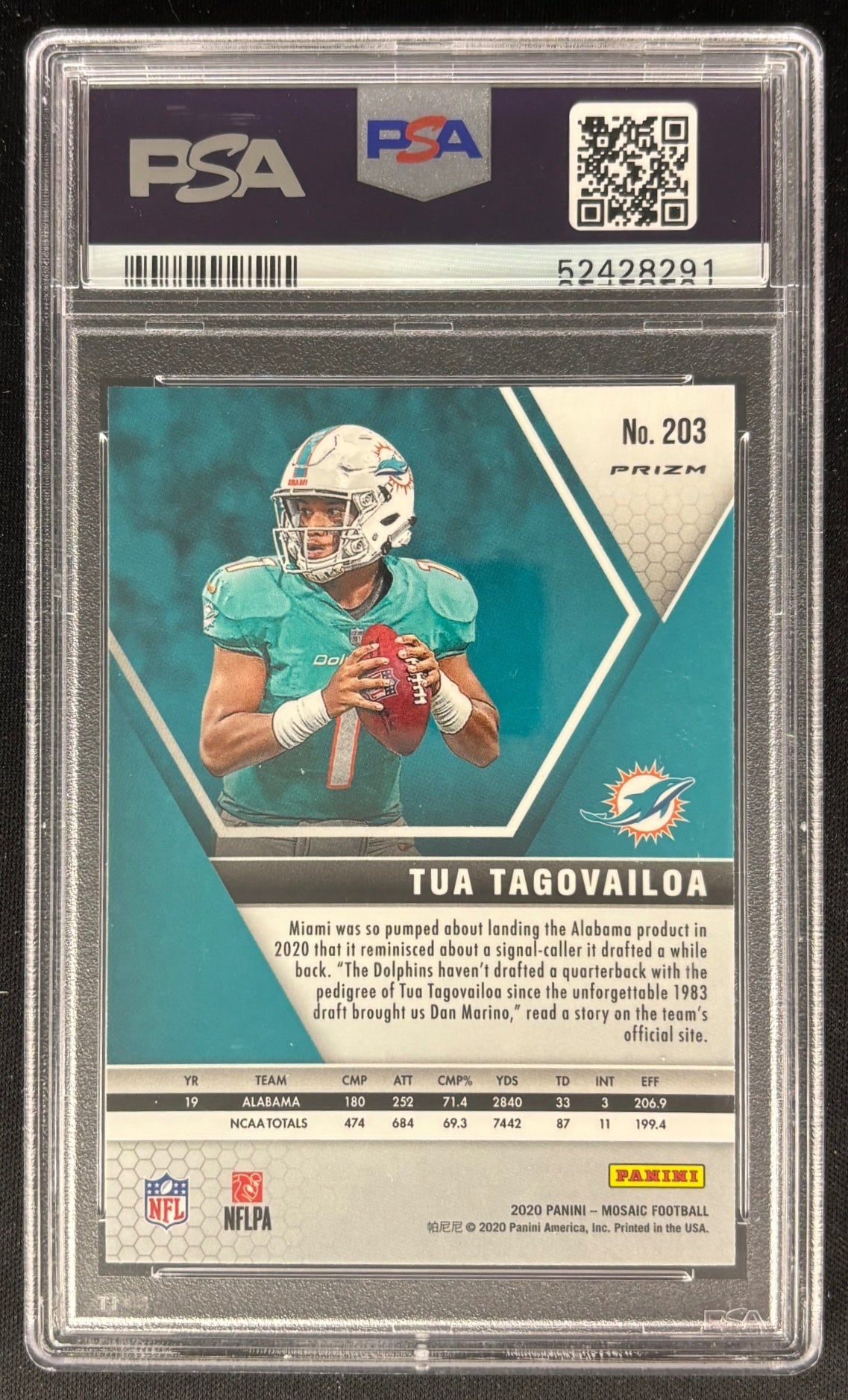 Tua Tagovailoa 2020 Panini Mosaic Prizm Reactive Orange PSA 9 Dolphins Sports Trading Cards