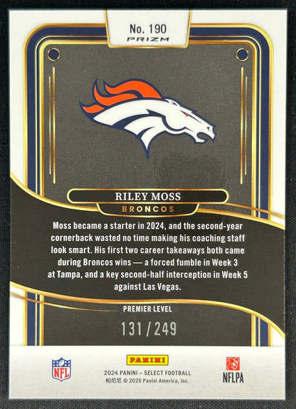 Riley Moss 2024 Select Premier Tri-Color Prizm /249 Broncos back