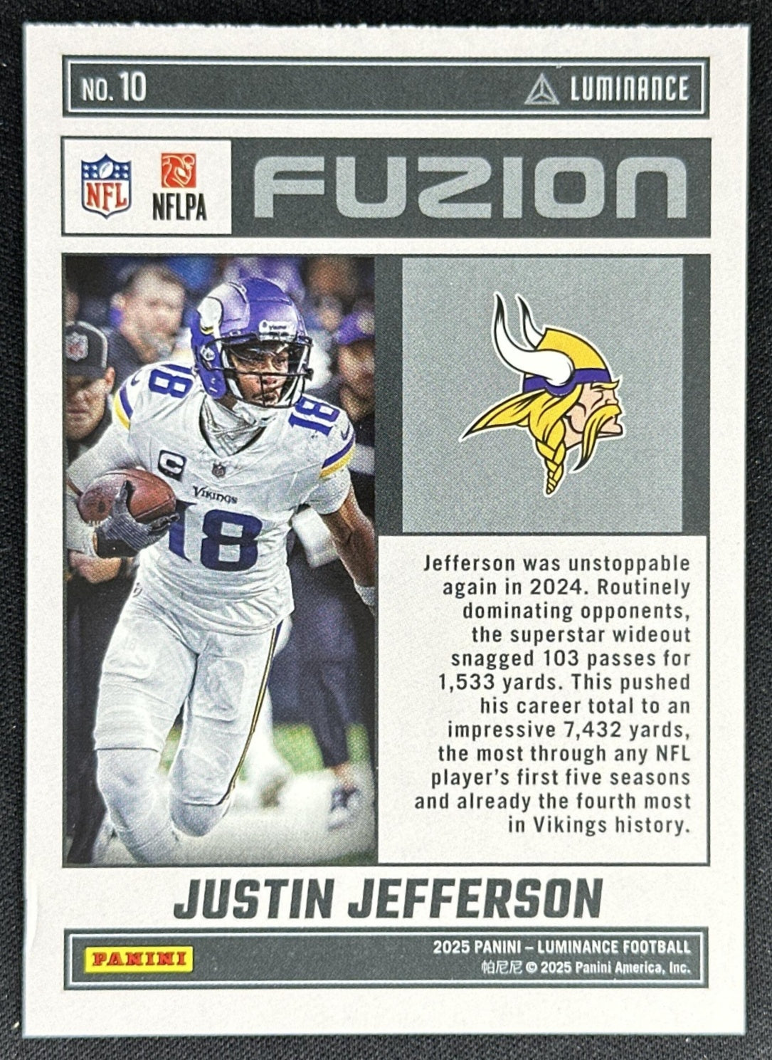 Justin Jefferson 2025 Panini Luminance Fuzion Vikings