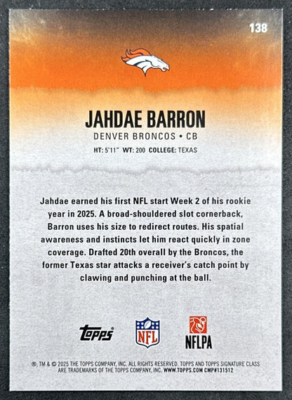 Jahdae Barron 2025 Topps Signature Class Rookie Blue & Yellow Foil Broncos