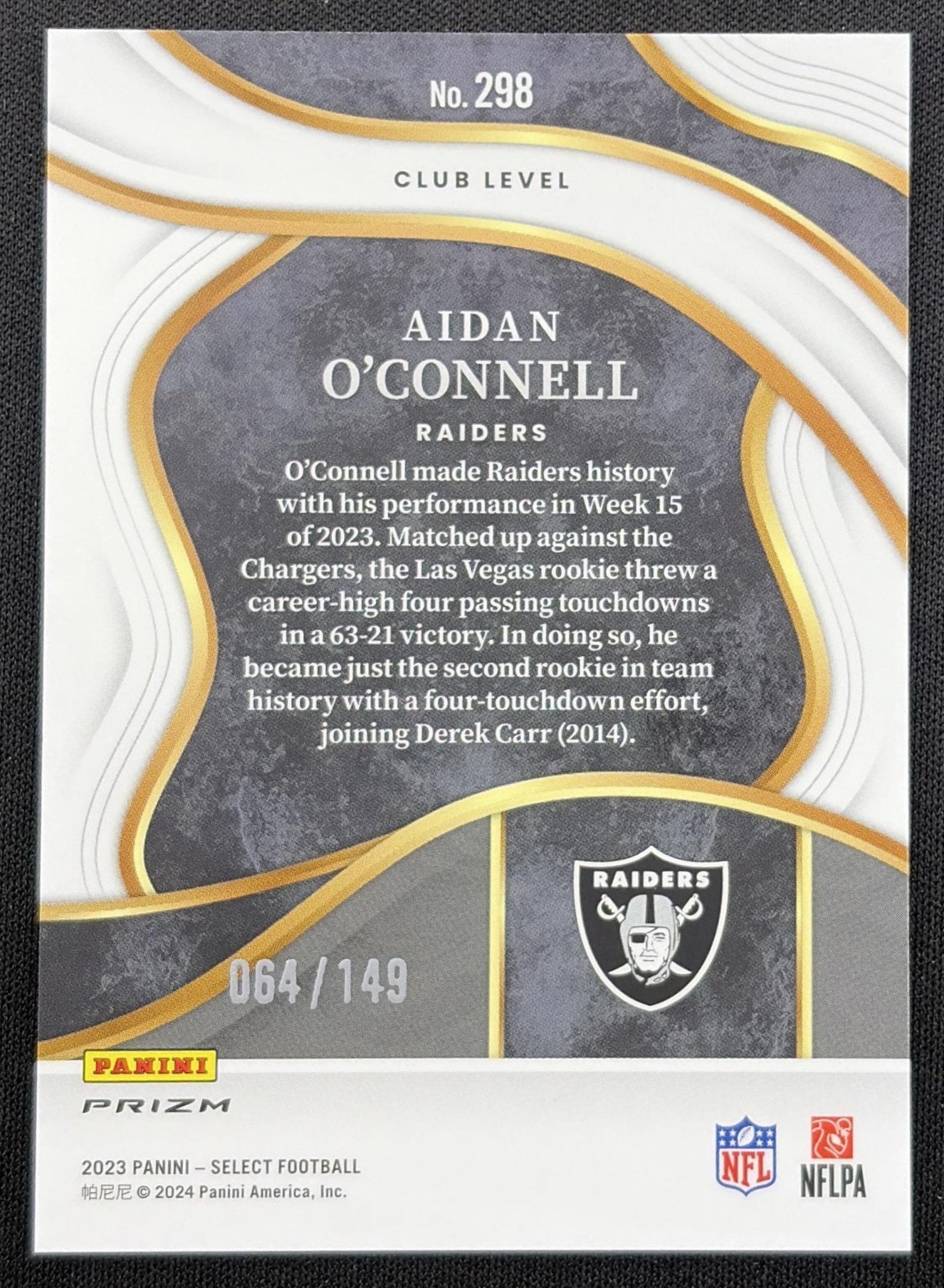 Aidan O'Connell 2023 Panini Select Tri Color Prizms /149 Raiders Las Vegas Raiders