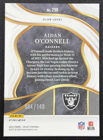 Aidan O'Connell 2023 Panini Select Tri Color Prizms /149 Raiders Las Vegas Raiders