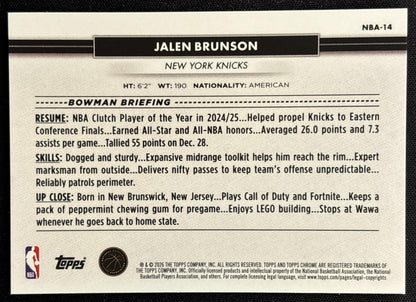 Jalen Brunson 2026 Topps NSCC Collection NBA Sports Trading Cards
