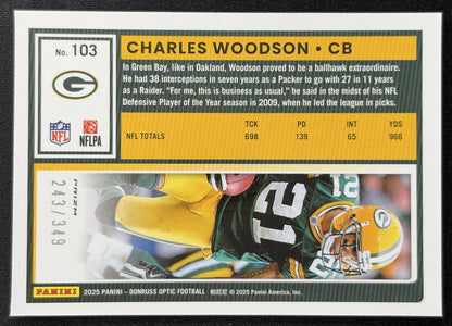 Charles Woodson 2025 Panini Donruss Optic Aqua Prizm /349 Packers Sports Trading Cards