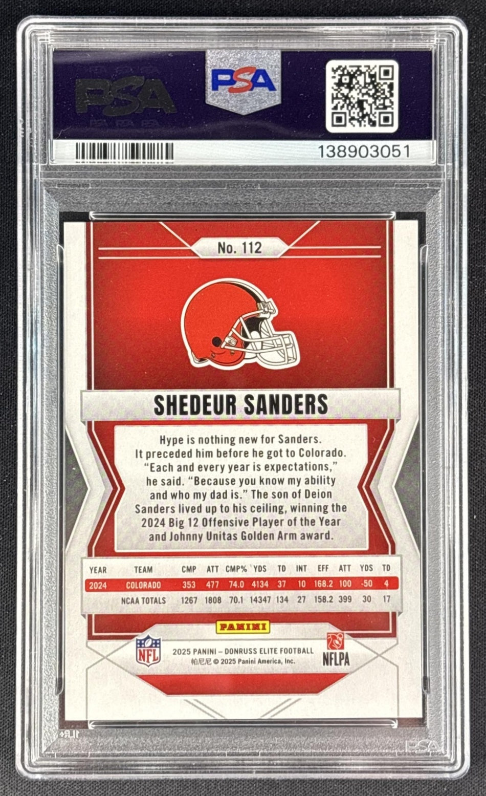 Shedeur Sanders 2025 Panini Donruss Elite Rookie Pink FOTL /13 PSA 7 Browns Sports Trading Cards