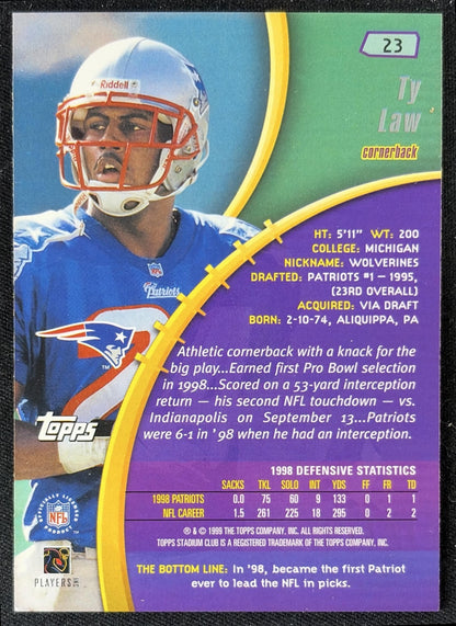 Ty Law 1999 Topps Stadium Club Patriots back