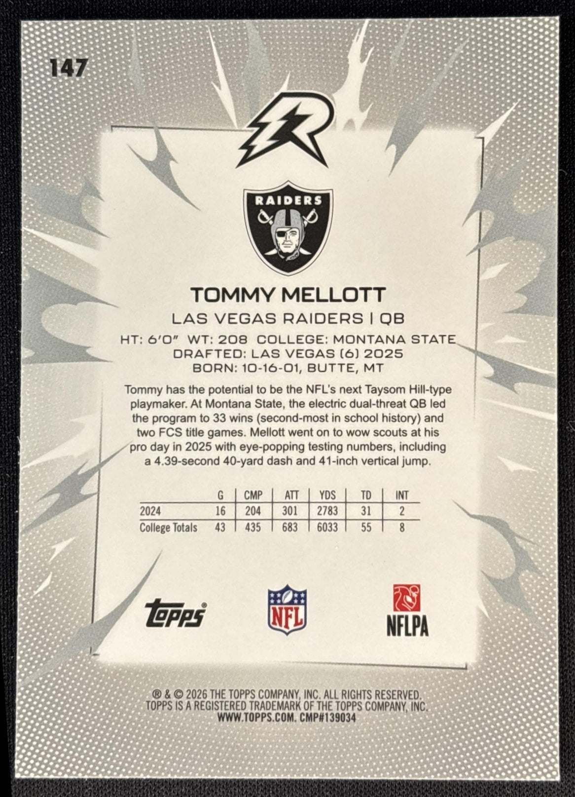 Tommy Mellott 2025 Topps Resurgence Raiders Sports Trading Cards
