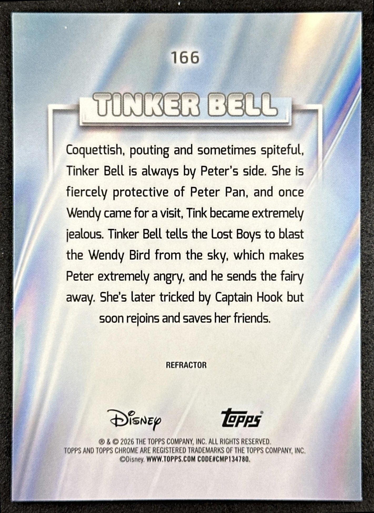Tinker Bell 2026 Topps Chrome Disney Refractor Peter Pan Back