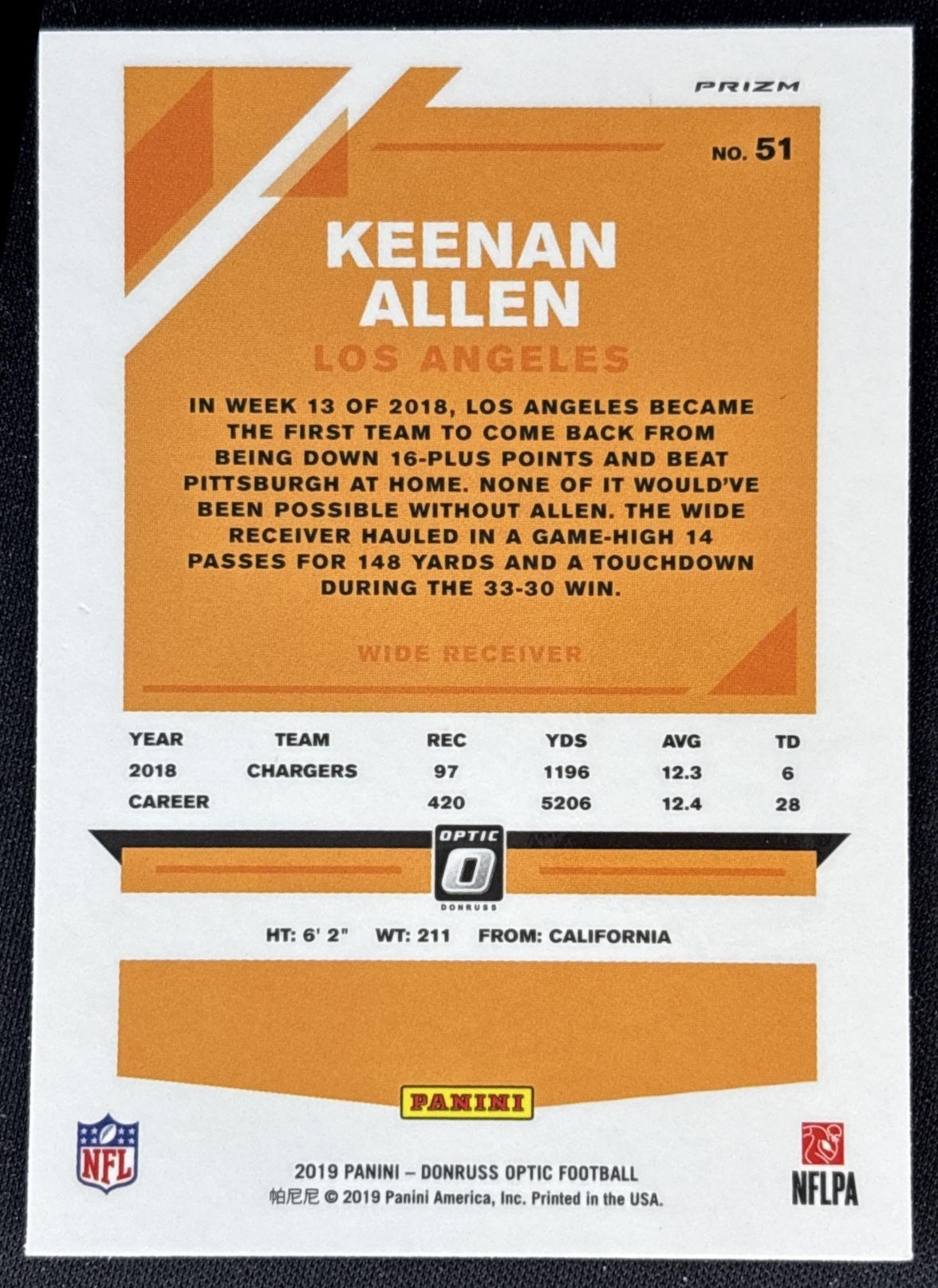 Keenan Allen 2019 Panini Donruss Optic Holo Chargers Sports Trading Cards