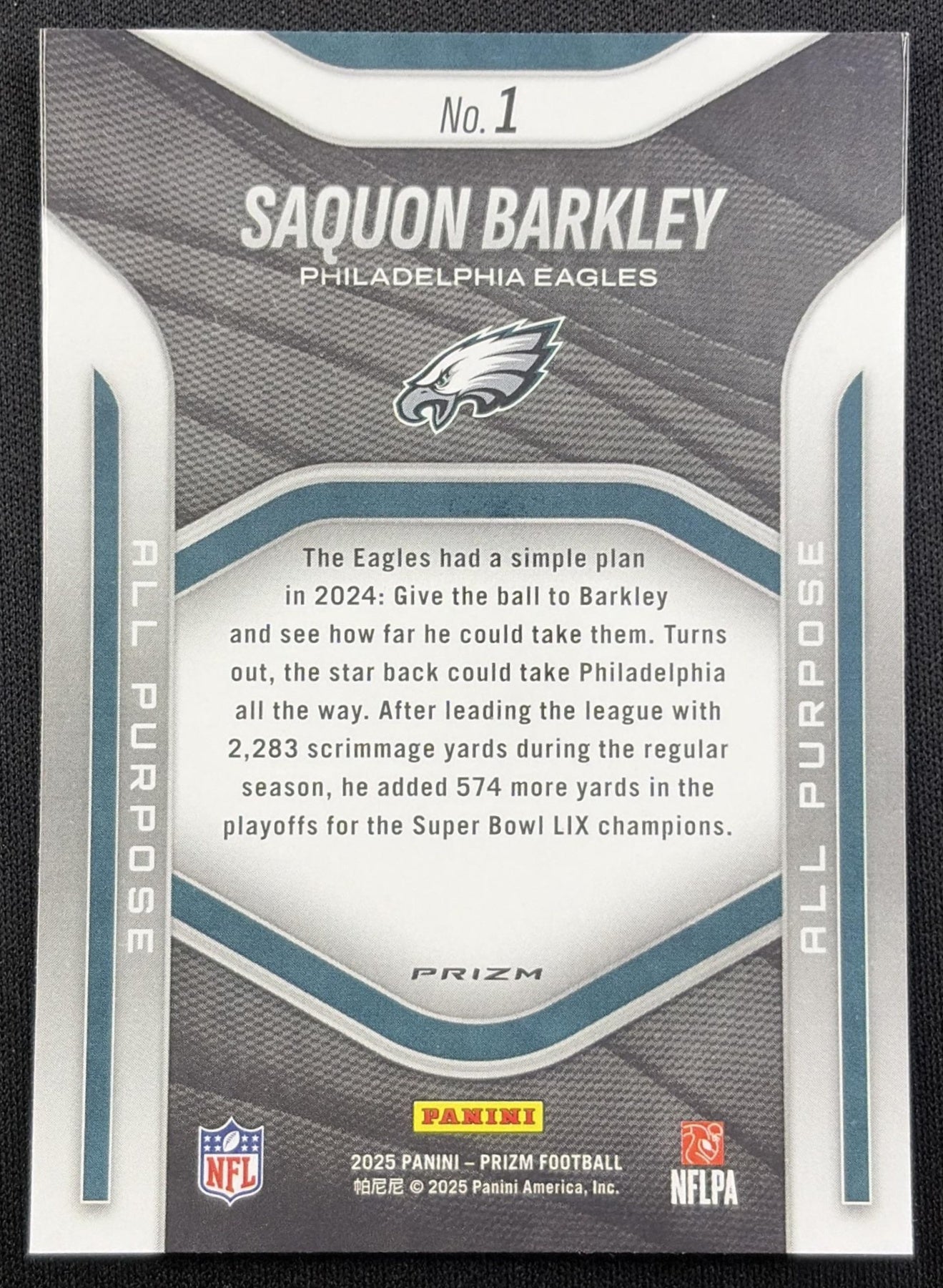 Saquon Barkley 2025 Panini Prizm All Purpose No Huddle Eagles Philadelphia Eagles