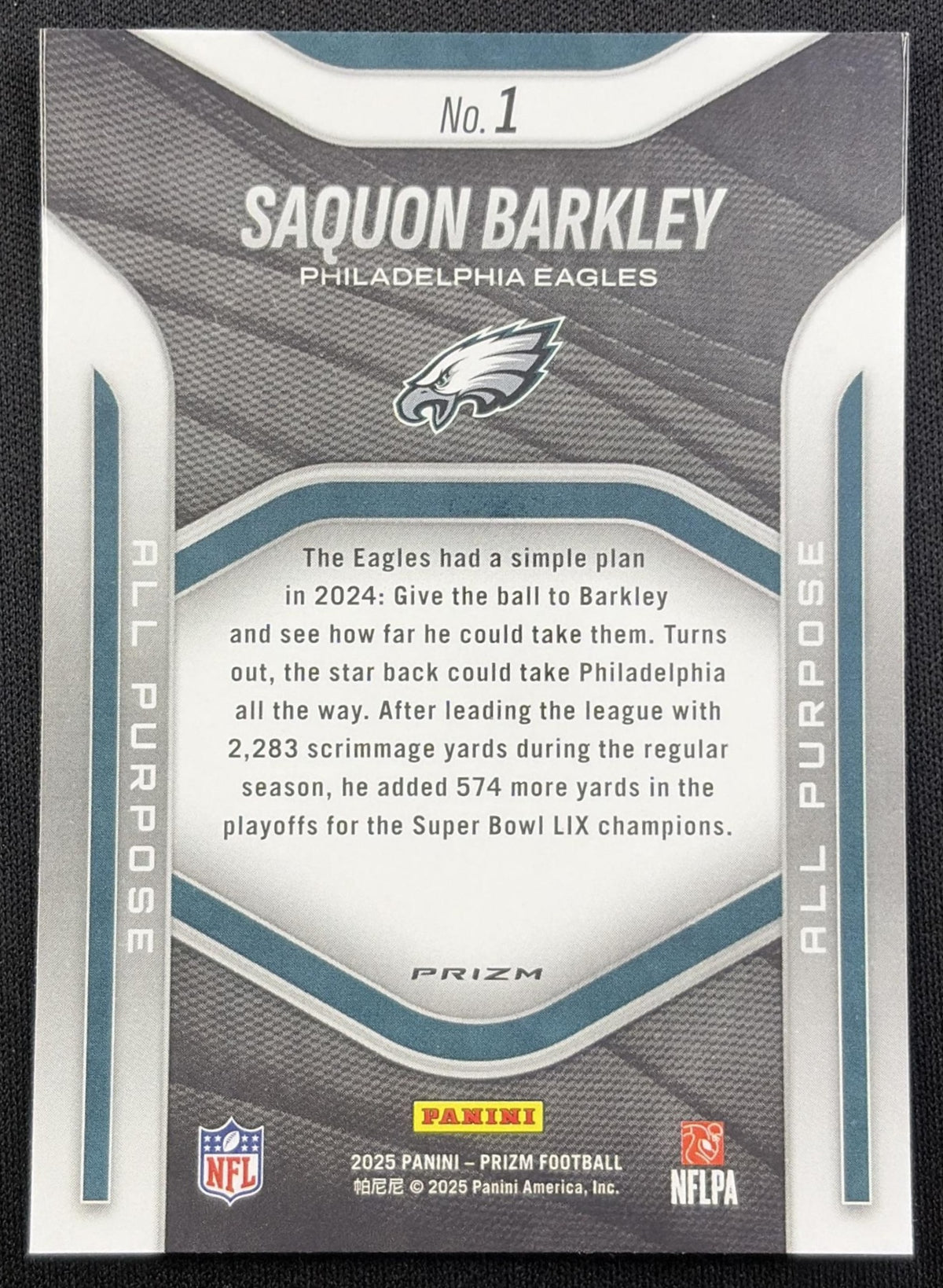 Saquon Barkley 2025 Panini Prizm All Purpose No Huddle Eagles Philadelphia Eagles