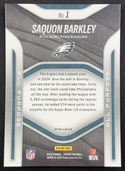 Saquon Barkley 2025 Panini Prizm All Purpose No Huddle Eagles Philadelphia Eagles
